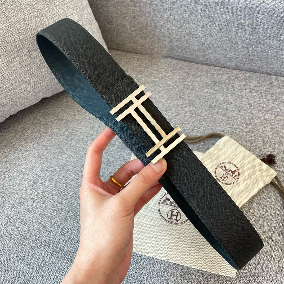 DOUBLE H 38MM BLACK BLUE LEATHER